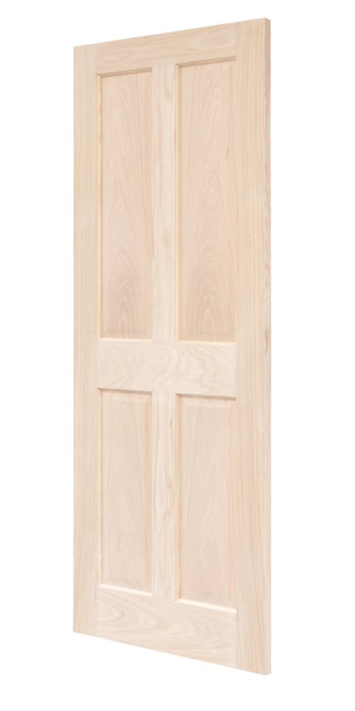 Image of Unfinished Oak Wooden 4-Panel Internal Victorian-Style Door 2040mm x 826mm 