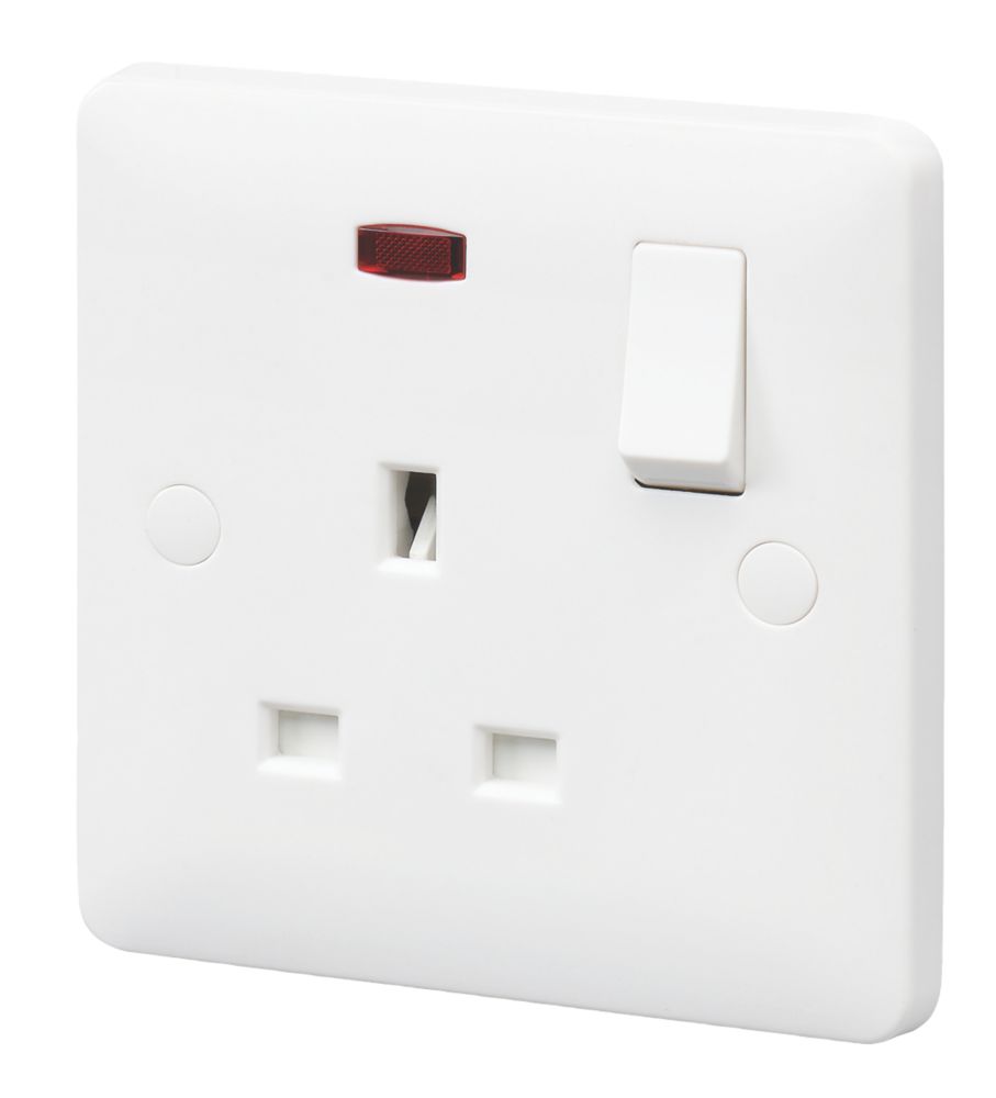 Image of MK Base 13A 1-Gang SP Switched Socket White with Neon with White Inserts 