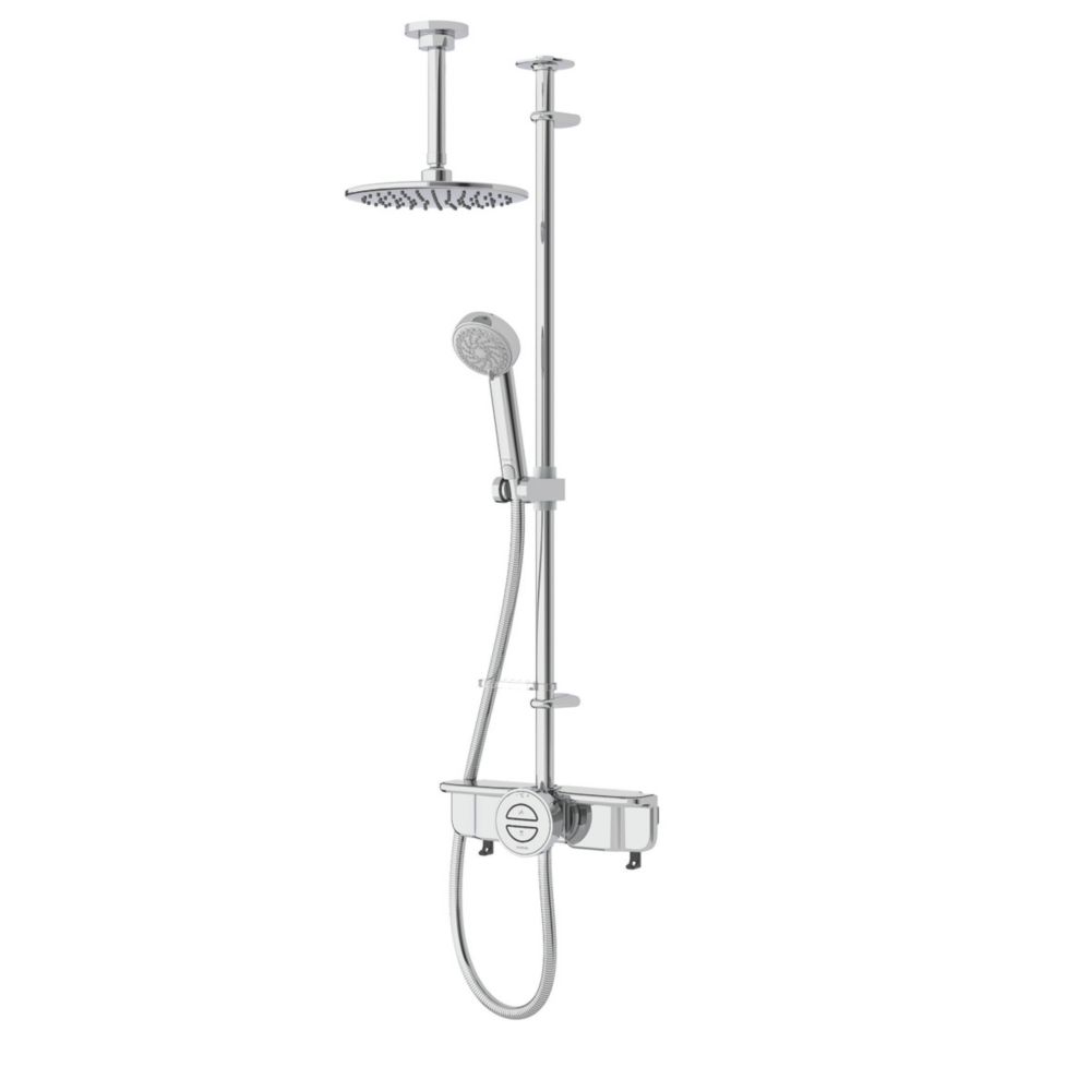 Image of Aqualisa Link Exposed Retrofit HP/Combi Ceiling-Fed Chrome Thermostatic Smart Shower With Diverter 