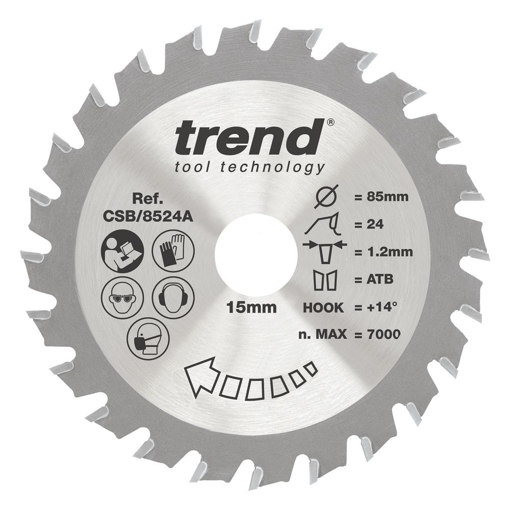 Image of Trend CraftPo CSB/8524A Wood Thin Kerf Circular Saw Blade for Cordless Saws 85mm x 15mm 24T 