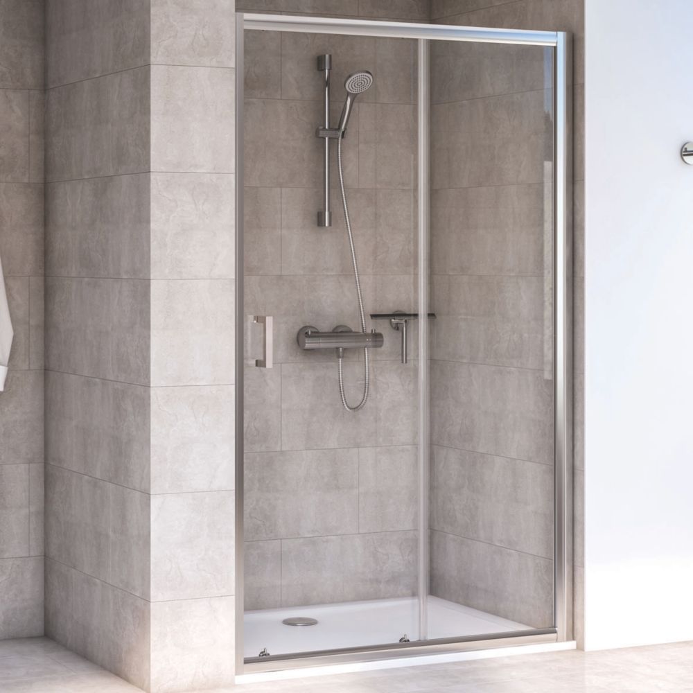 Image of Aqualux Edge 6 Semi-Frameless Rectangular Sliding Shower Door Polished Silver 1400mm x 1900mm 