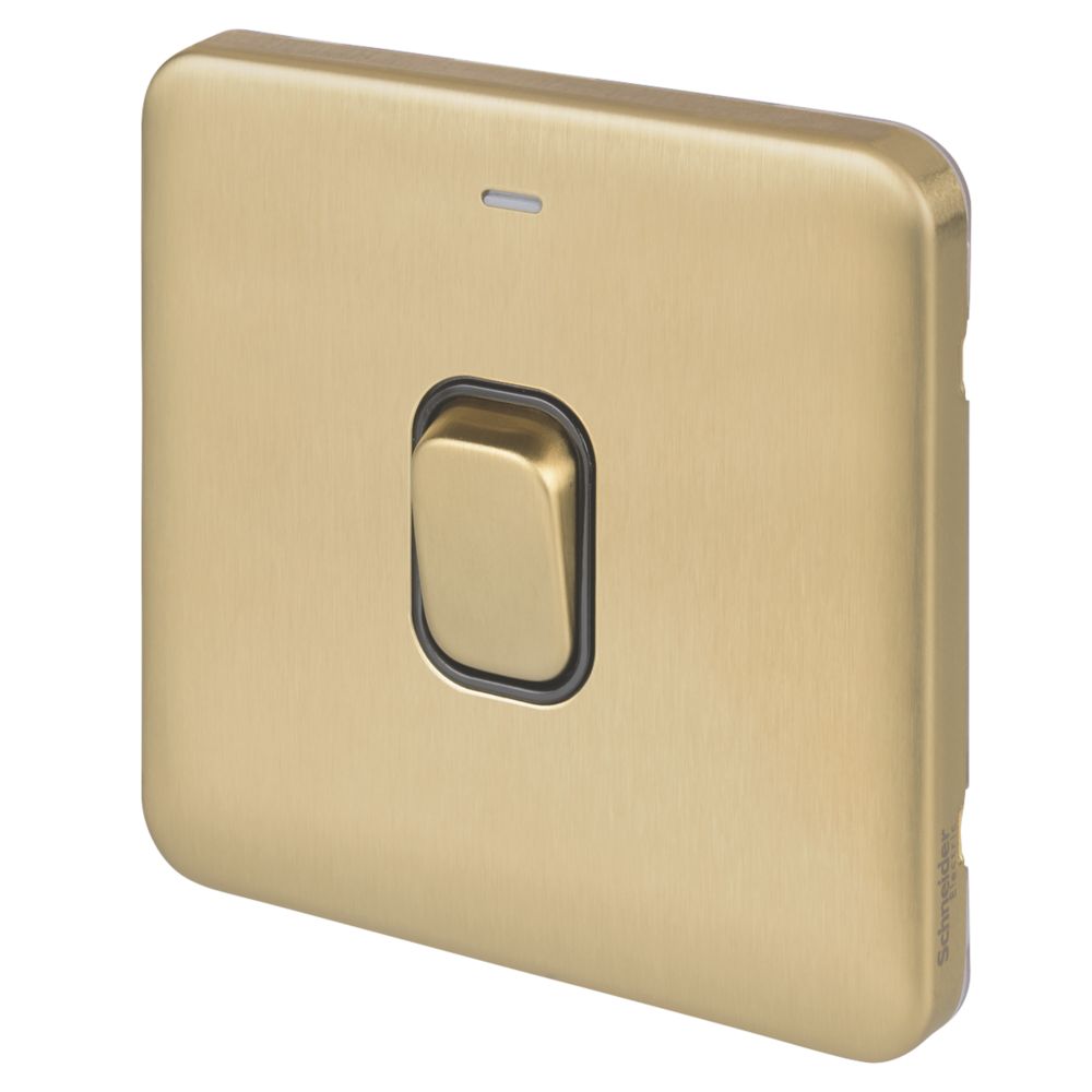 Image of Schneider Electric Lisse Deco 20AX 1-Gang DP Control Switch Satin Brass with LED with Black Inserts 