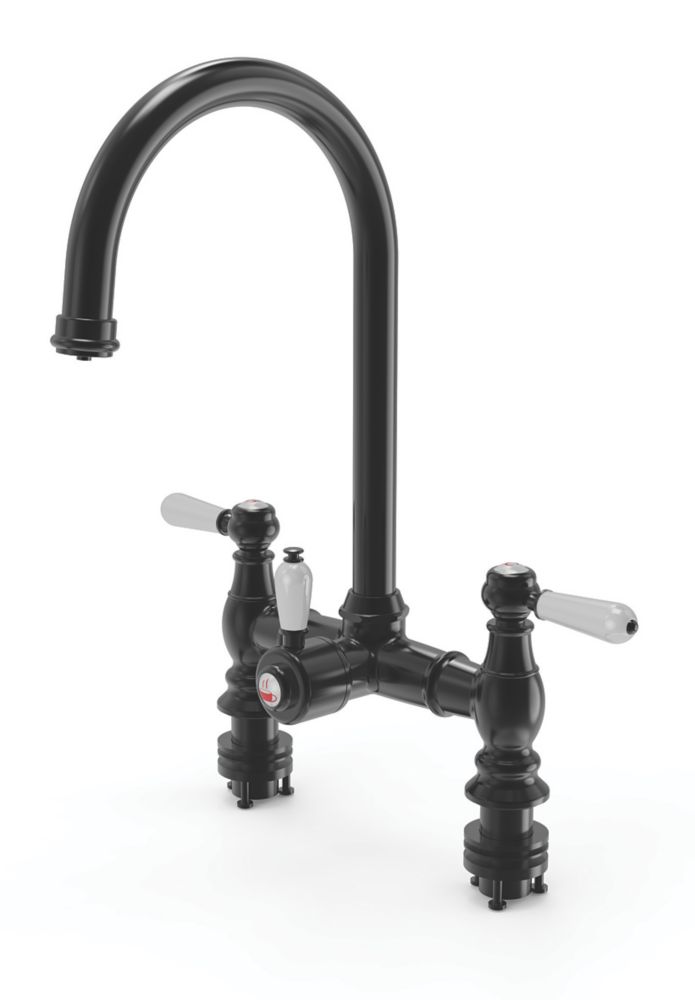 Image of ETAL Traditional Bridge 3-in-1 Hot Water Kitchen Tap Matt Black 