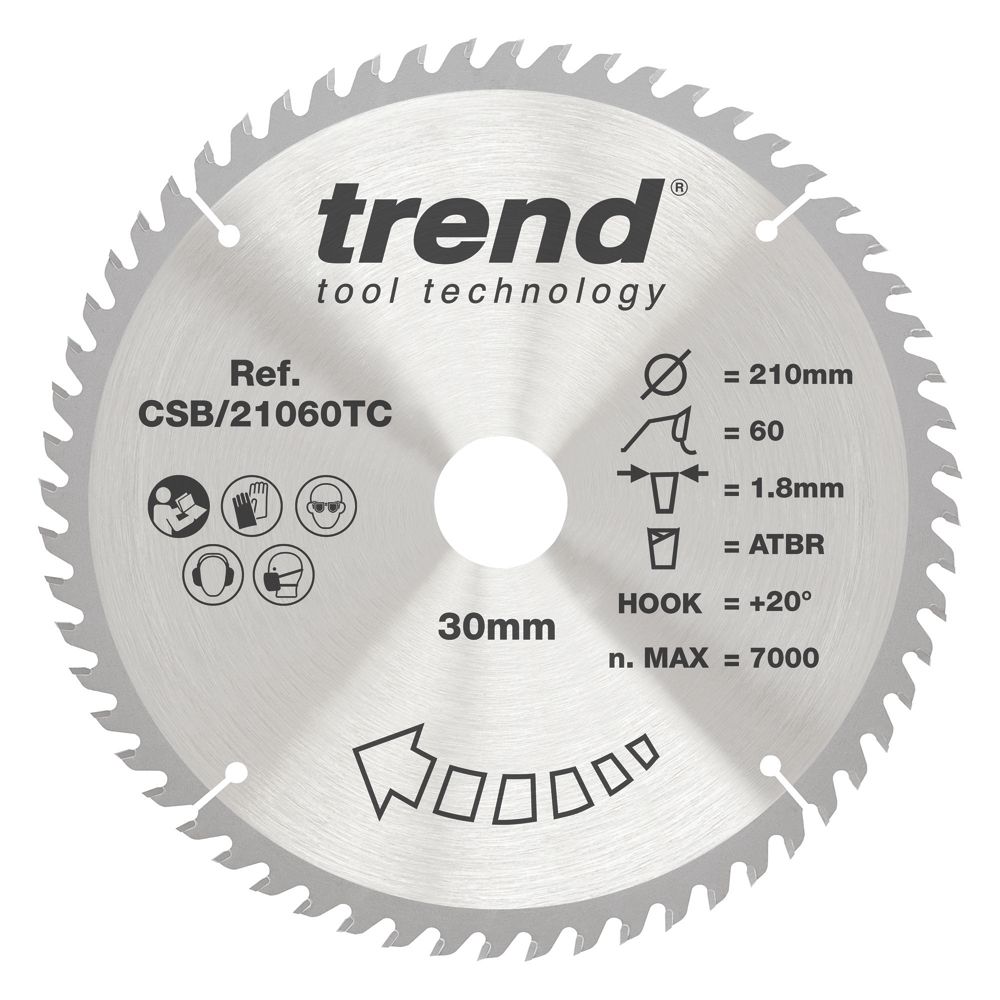 Image of Trend CraftPo CSB/21060TC Wood Thin Kerf Circular Saw Blade for Cordless Saws 210mm x 30mm 60T 