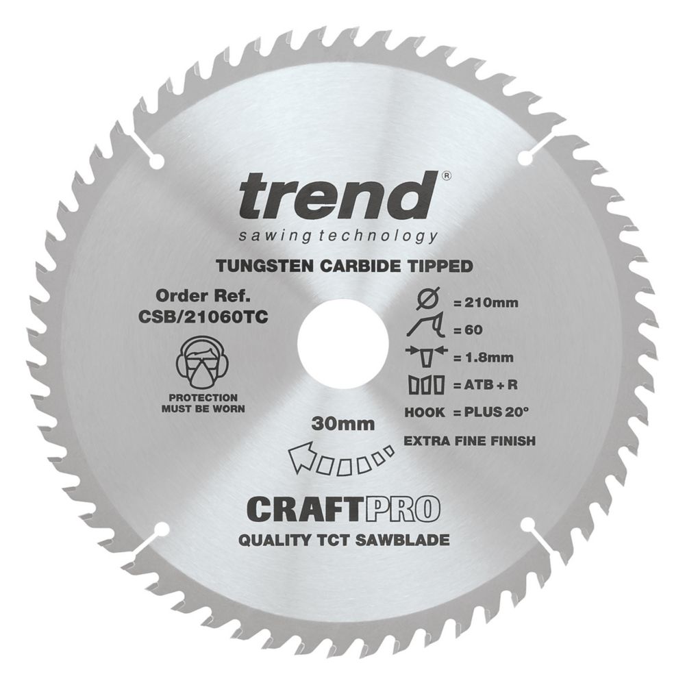 Image of Trend CraftPo CSB/21060TC Wood Thin Kerf Circular Saw Blade for Cordless Saws 210mm x 30mm 60T 