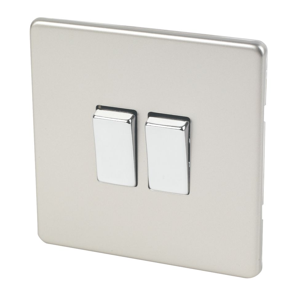 Image of Varilight 10AX 2-Gang 2-Way Light Switch Satin Chrome 