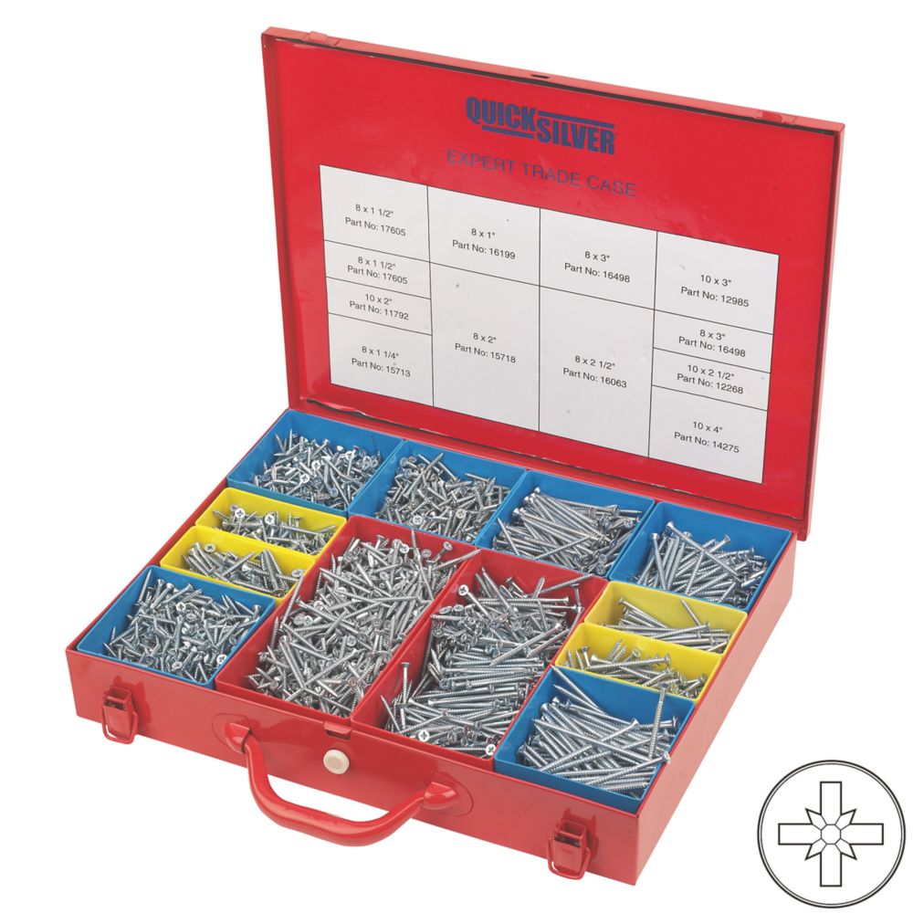 Image of Quicksilver PZ Double-Countersunk Woodscrews Expert Trade Case 2800 Pcs 