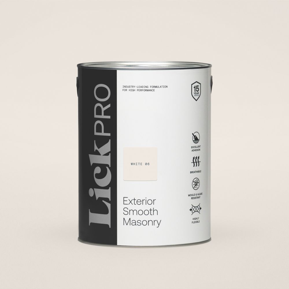 Image of LickPro Exterior Smooth Masonry Paint White 06 5Ltr 