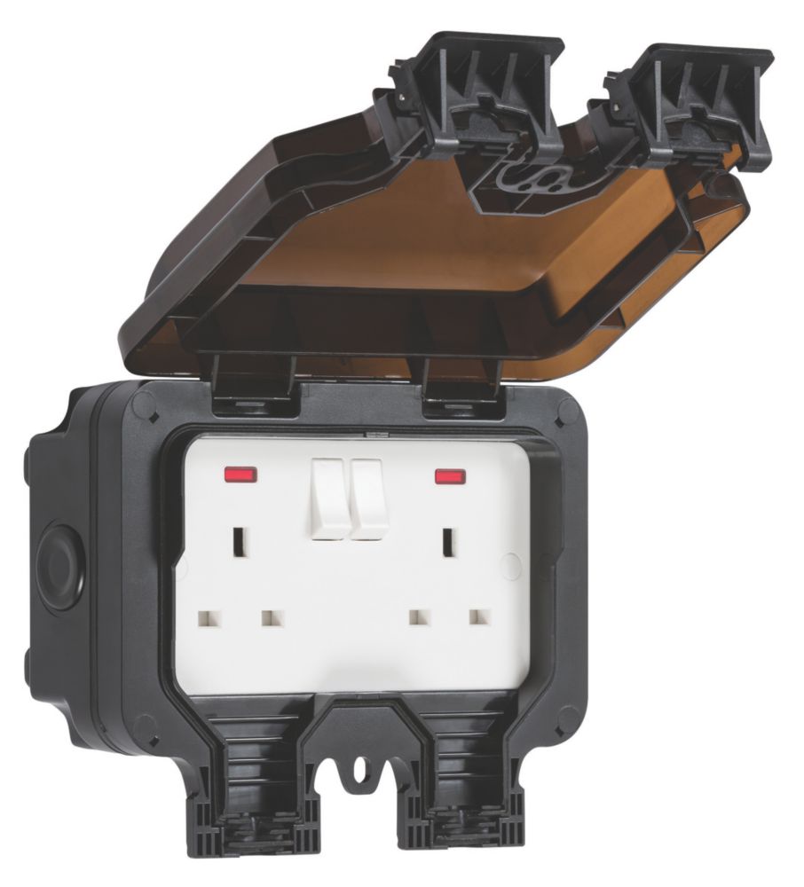 Image of Knightsbridge IP66 13A 2-Gang DP Weatherproof Outdoor Switched Socket 