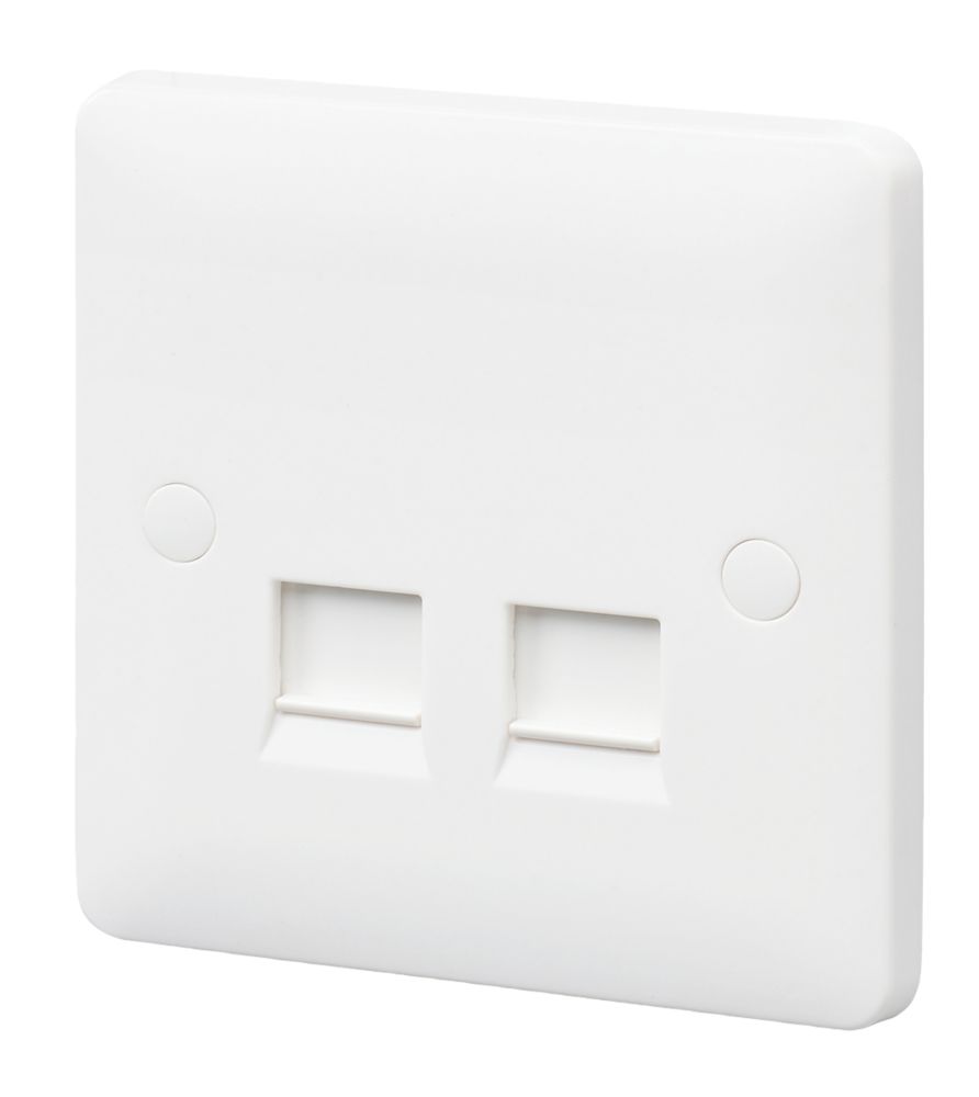 Image of MK Base Double RJ45 Ethernet Socket White with White Inserts 