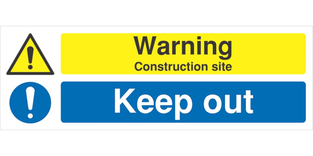 Image of "Warning Construction Site, Keep Out" Sign 200mm x 600mm 