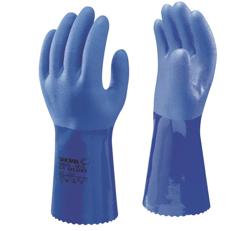 Image of Showa 660 Chemical Hazard Gauntlets Blue Large 
