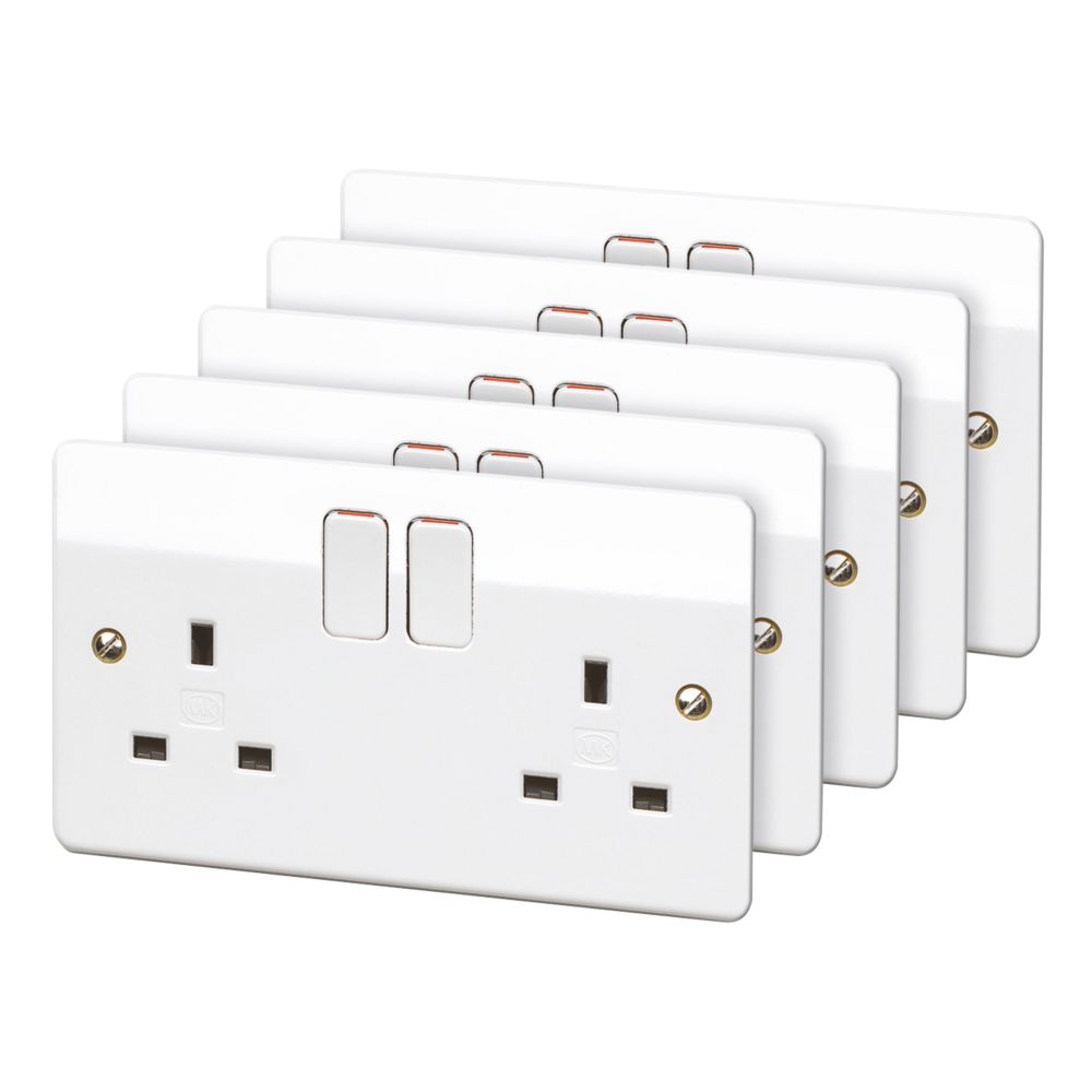 Image of MK Logic Plus 13A 2-Gang DP Switched Plug Socket White 5 Pack 