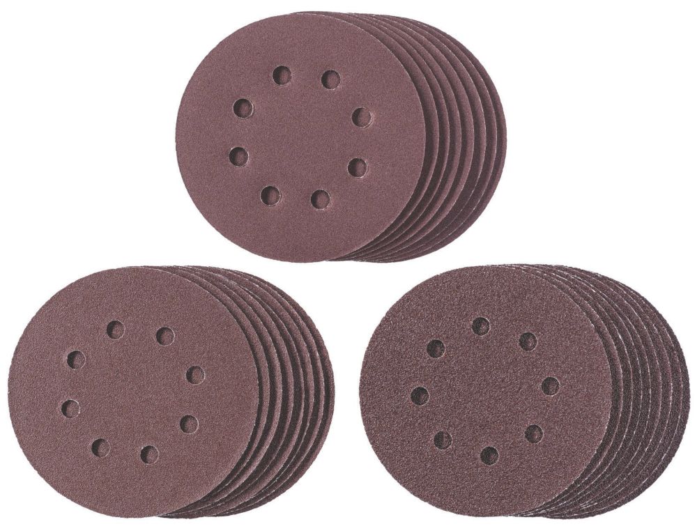 Image of Einhell Sanding Disc Set Punched 125mm 60, 120 & 180 Grit 25 Pack 