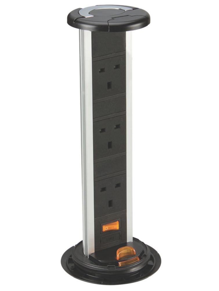 Image of Knightsbridge 13A 3-Gang SP Switched Pop-Up Socket Brushed Chrome 