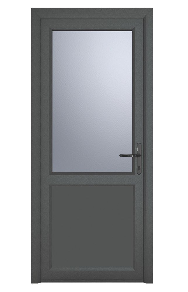 Image of Crystal 1-Panel 1-Obscure Light Left-Hand Opening Anthracite Grey uPVC Back Door 2090mm x 920mm 