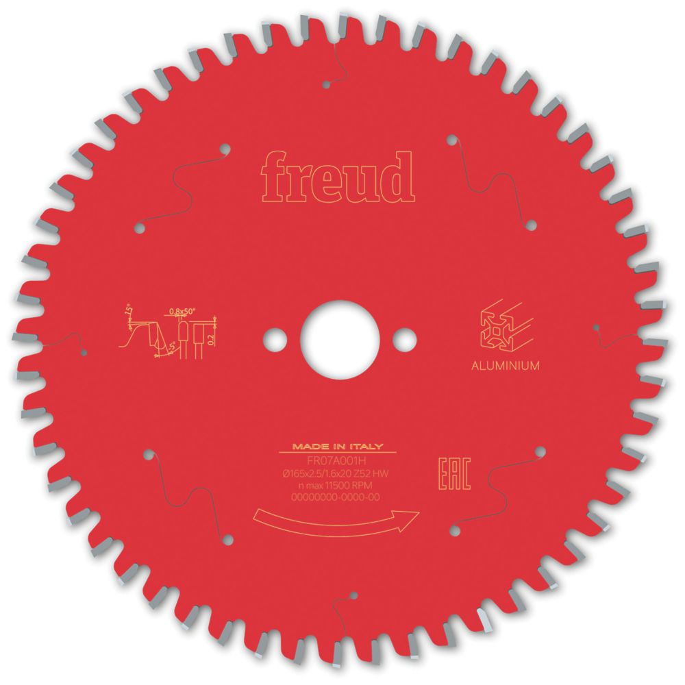 Image of Freud F03FS09809 Aluminium/Plastic Circular Saw Blade 165mm x 20mm 52T 