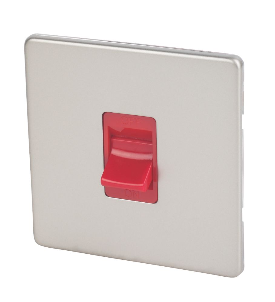 Image of Varilight 45AX 1-Gang DP Cooker Switch Satin Chrome with Red Inserts 