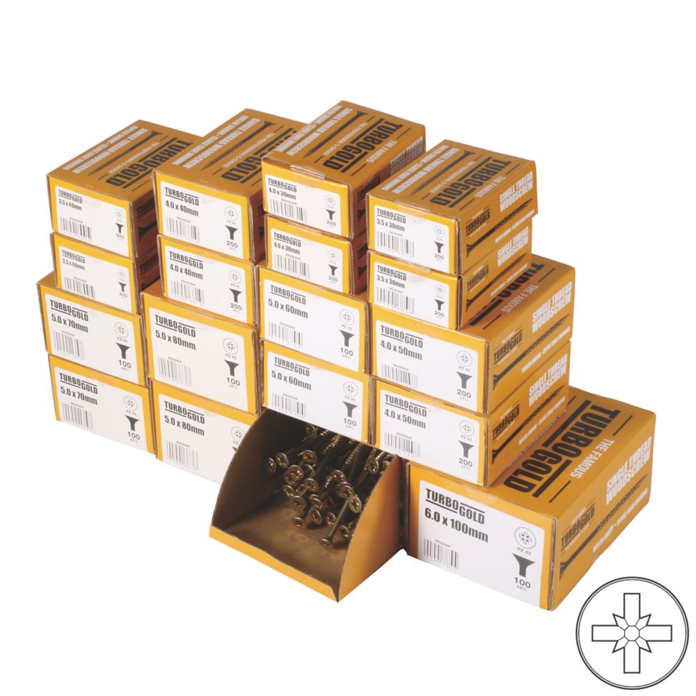 Image of TurboGold PZ Double-Countersunk Woodscrew Trade Pack 2800 Pcs 