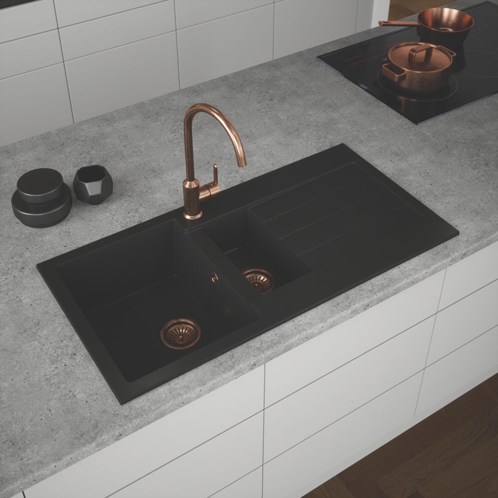 Image of ETAL Comite 1.5 Bowl Composite Kitchen Sink Black Reversible 1000mm x 500mm 
