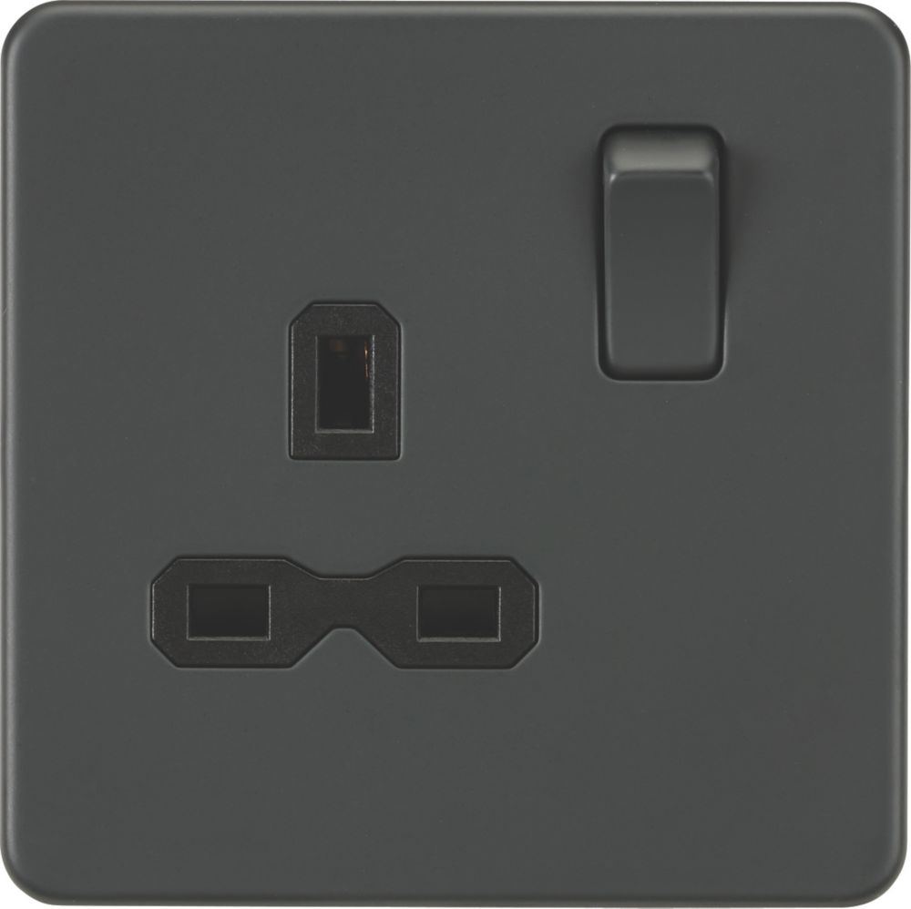 Image of Knightsbridge 13A 1-Gang DP Switched Single Socket Anthracite with Black Inserts 
