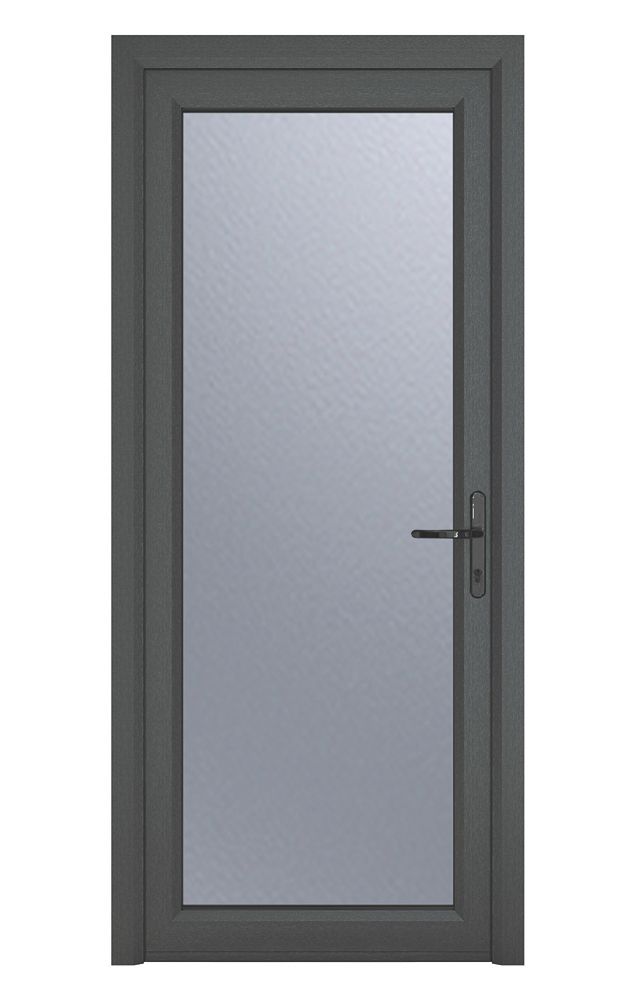 Image of Crystal Fully Glazed 1-Obscure Light Left-Hand Opening Anthracite Grey uPVC Back Door 2090mm x 840mm 