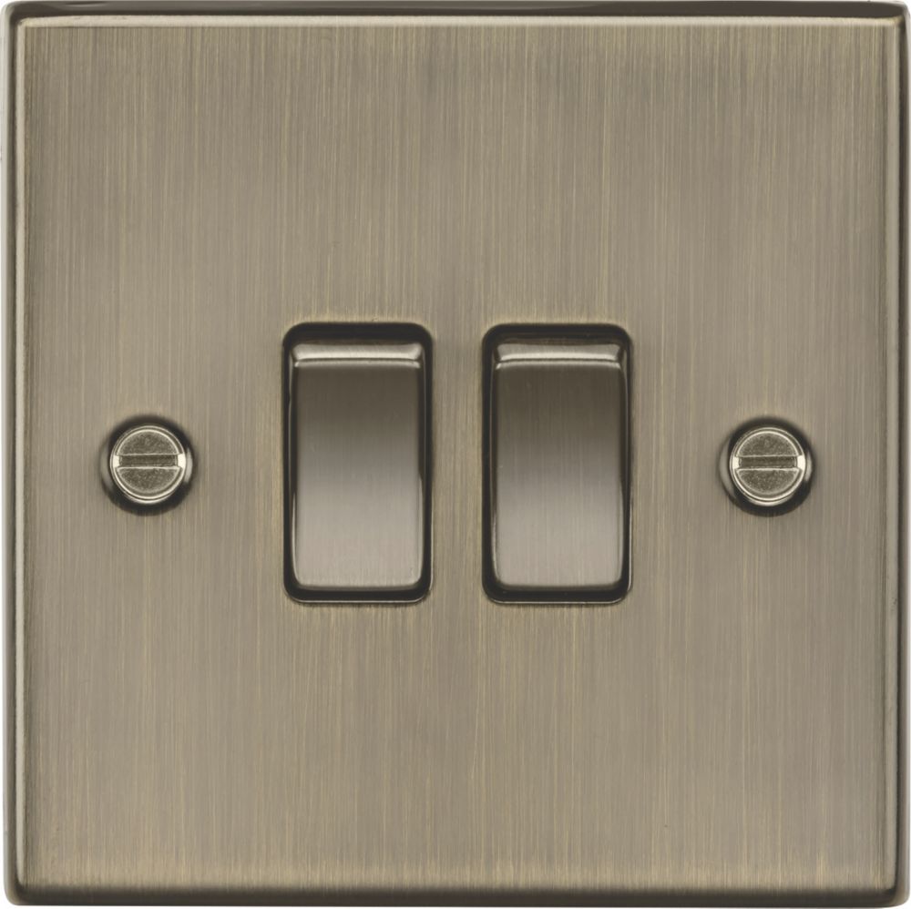 Image of Knightsbridge 10AX 2-Gang 2-Way Light Switch Antique Brass 