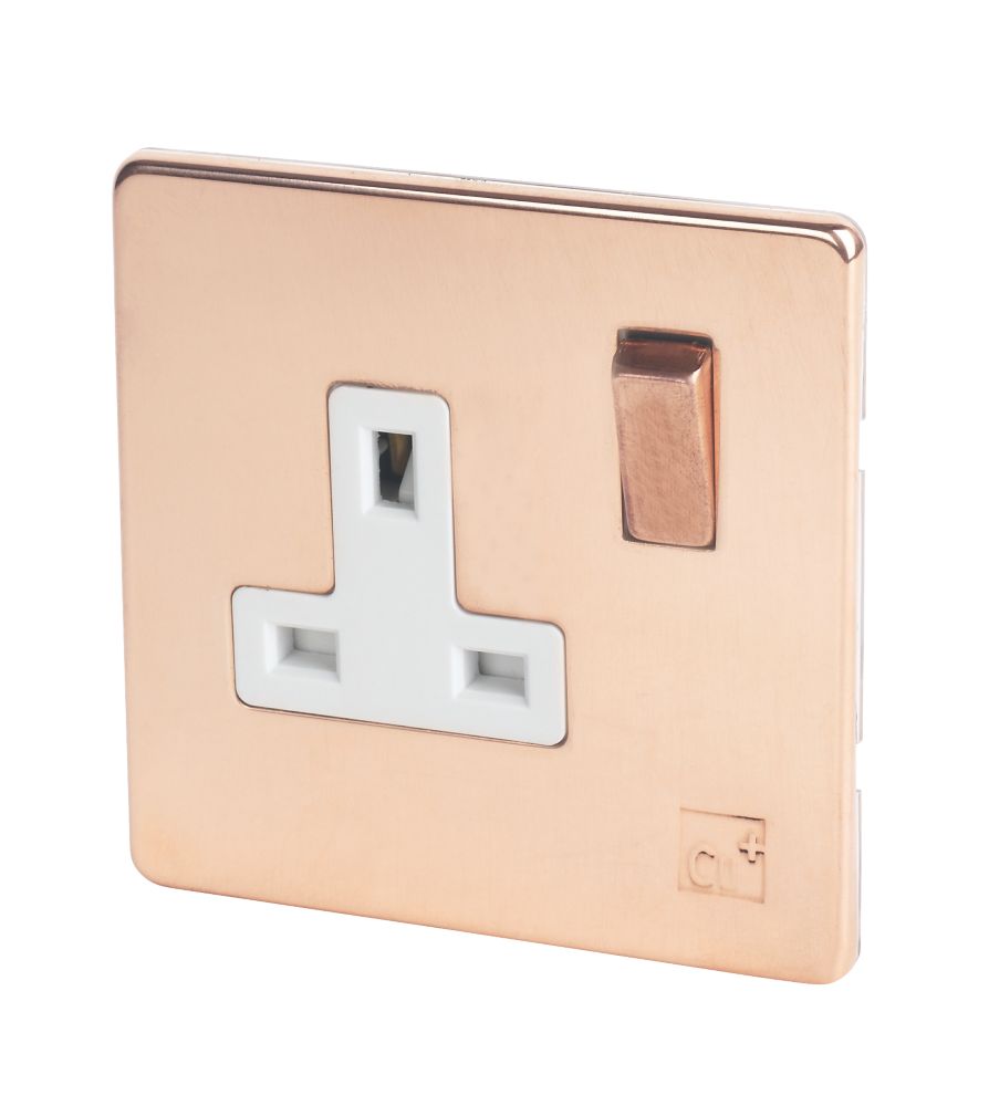 Image of Varilight 13AX 1-Gang DP Switched Plug Socket Anti-Microbial Copper with White Inserts 