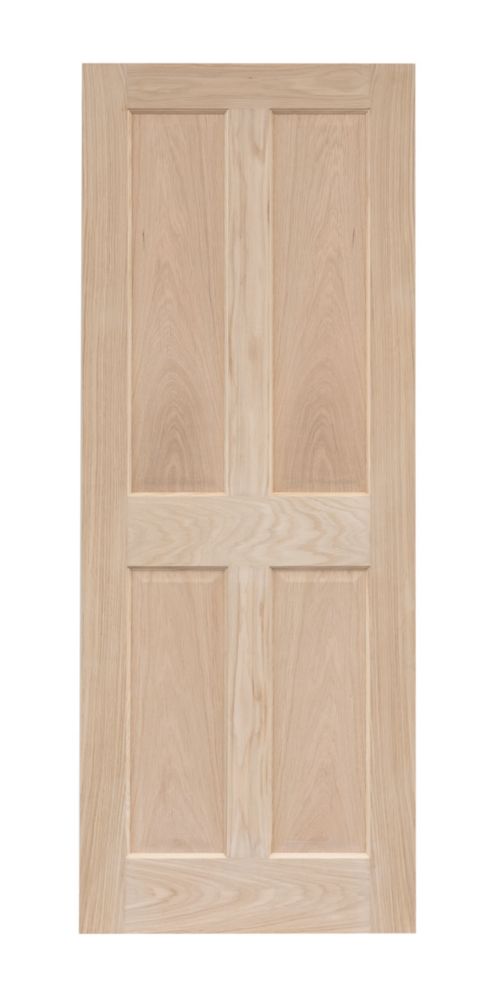 Image of Unfinished Oak Wooden 4-Panel Internal Victorian-Style Door 1981mm x 610mm 