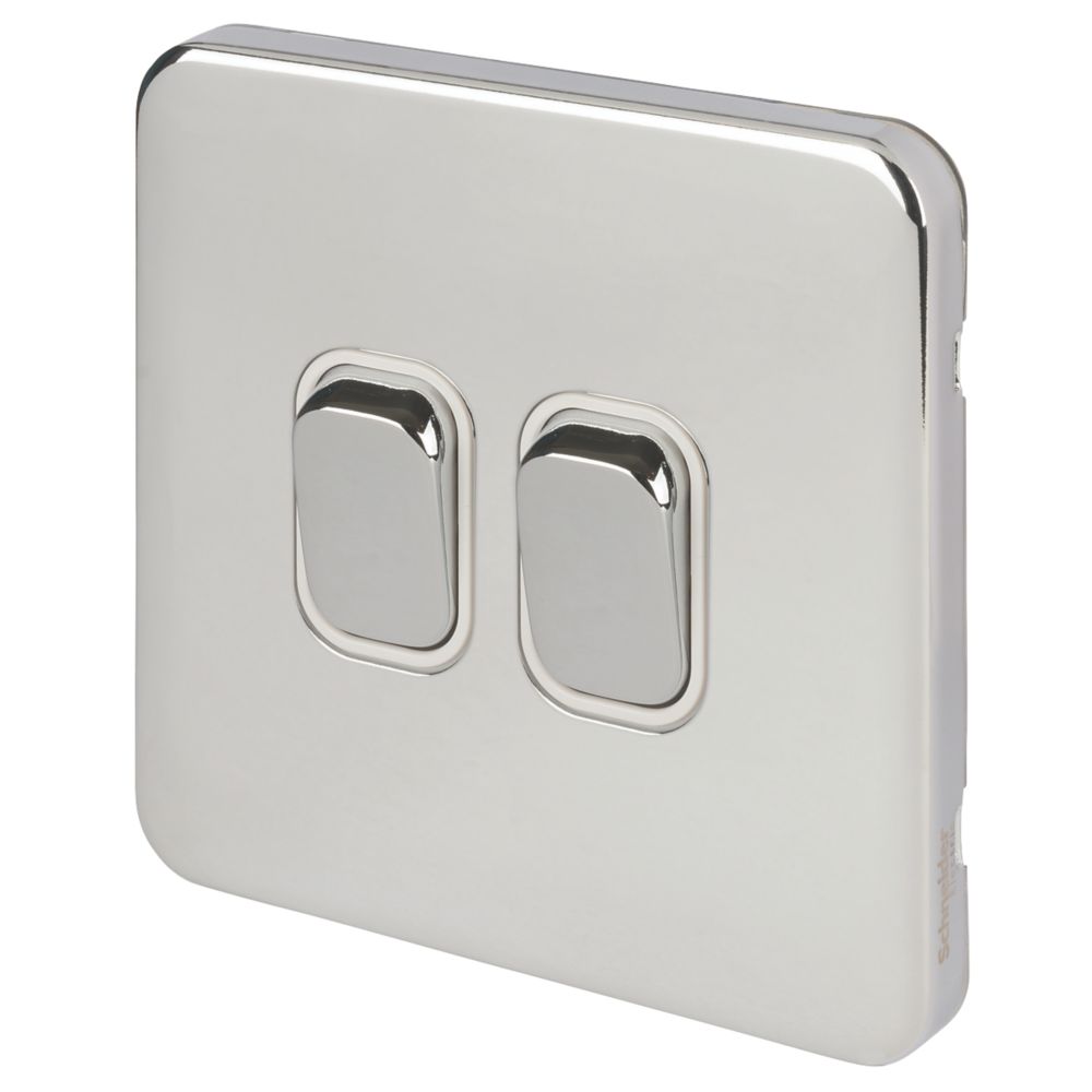 Image of Schneider Electric Lisse Deco 10AX 2-Gang 2-Way Light Switch Polished Chrome with White Inserts 