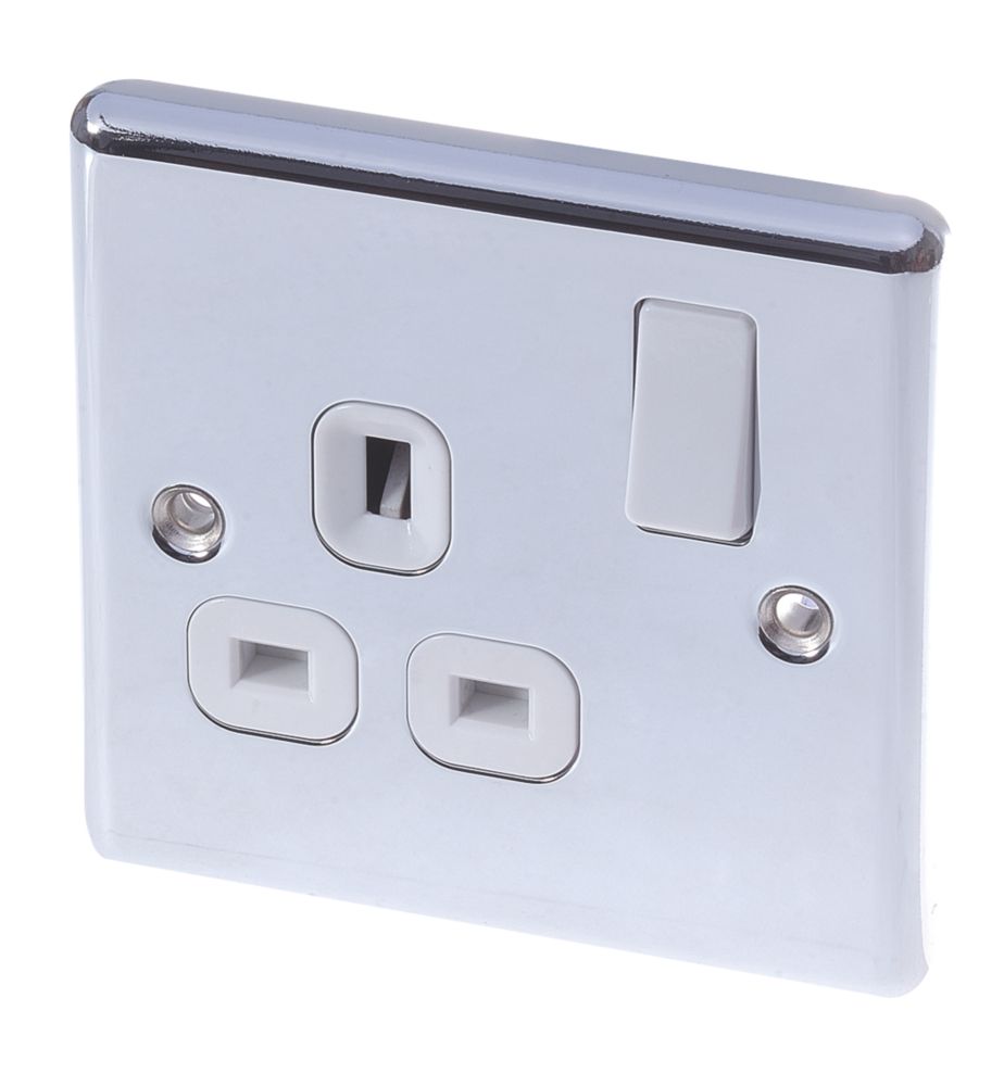 Image of LAP 13A 1-Gang SP Switched Plug Socket Polished Chrome with White Inserts 