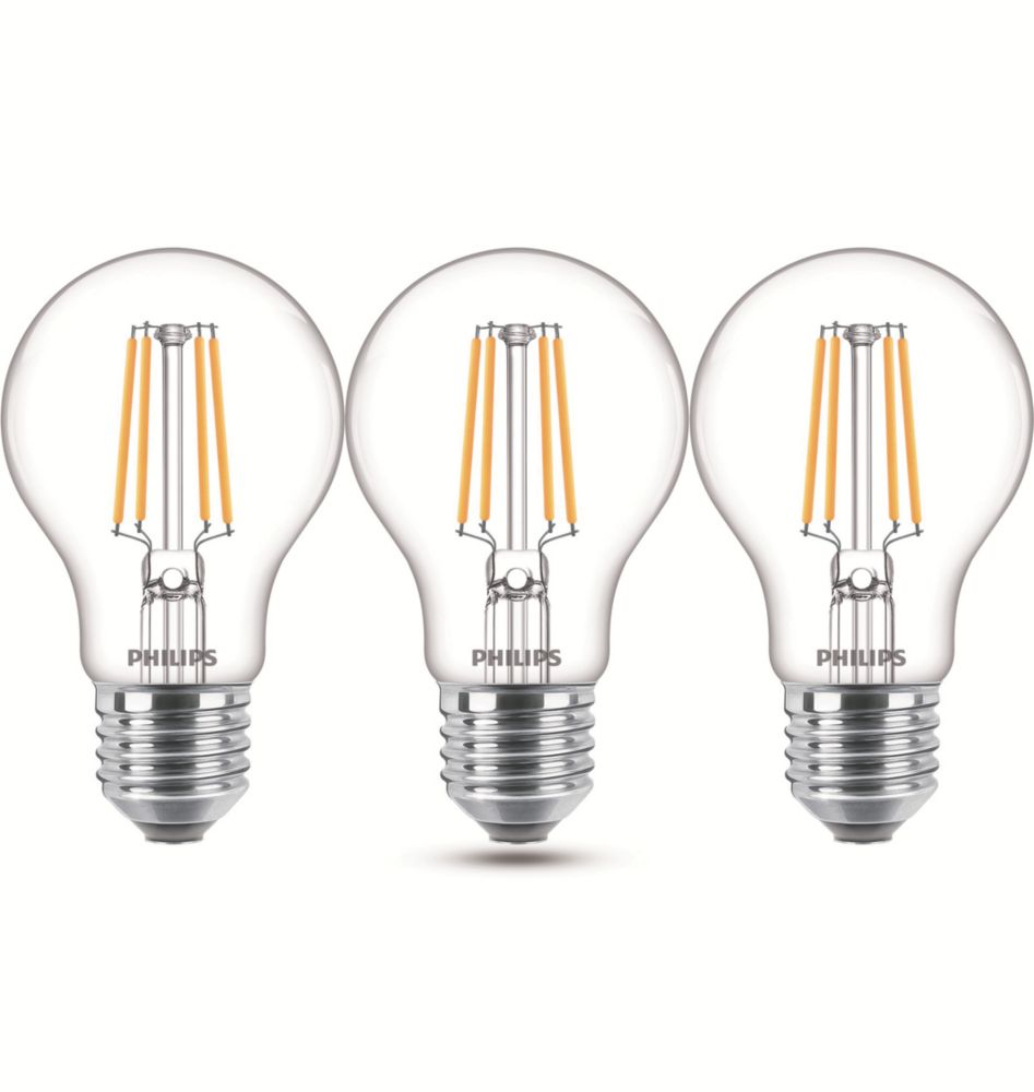 Image of Philips ES A60 LED Light Bulb 470lm 4.3W 3 Pack 