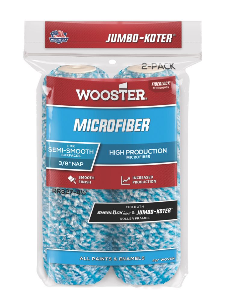 Image of Wooster Microfiber Mini Roller Sleeves Multipurpose 4 1/2" x 3/4" 2 Pack 