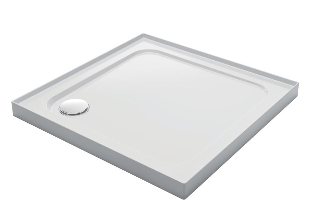 Image of Mira Flight Low Corner Waste Square Shower Tray with 4 Upstands White 800mm x 800mm x 40mm 