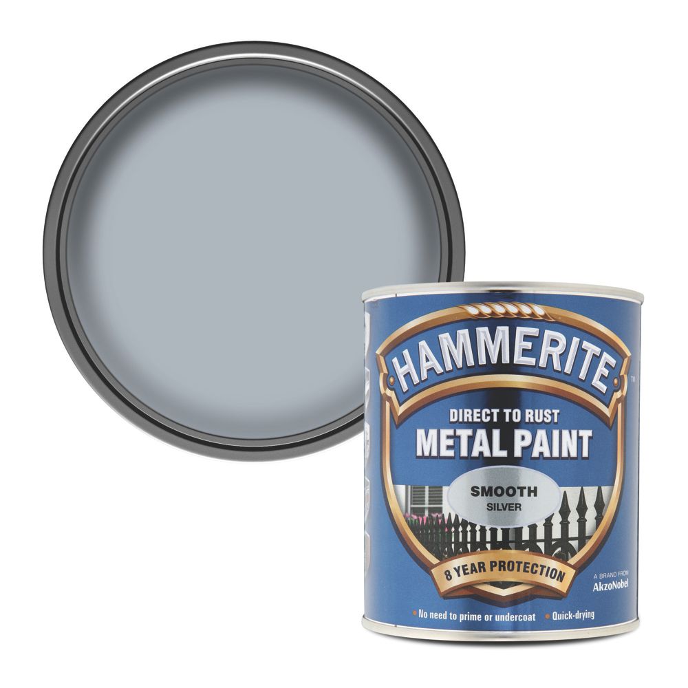 Image of Hammerite Smooth Smooth Metal Paint Silver 750ml 