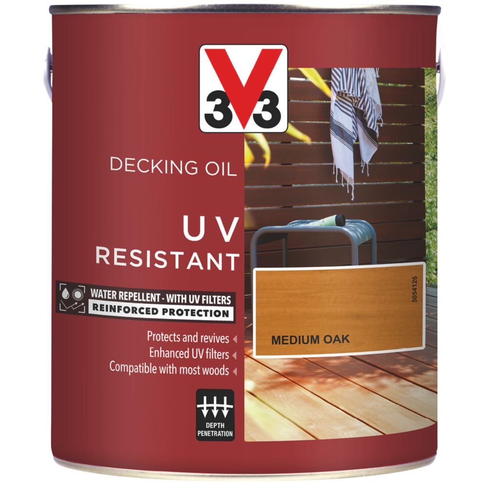 Image of V33 High Performance UV-Resistant Decking Oil Medium Oak 2.5Ltr 