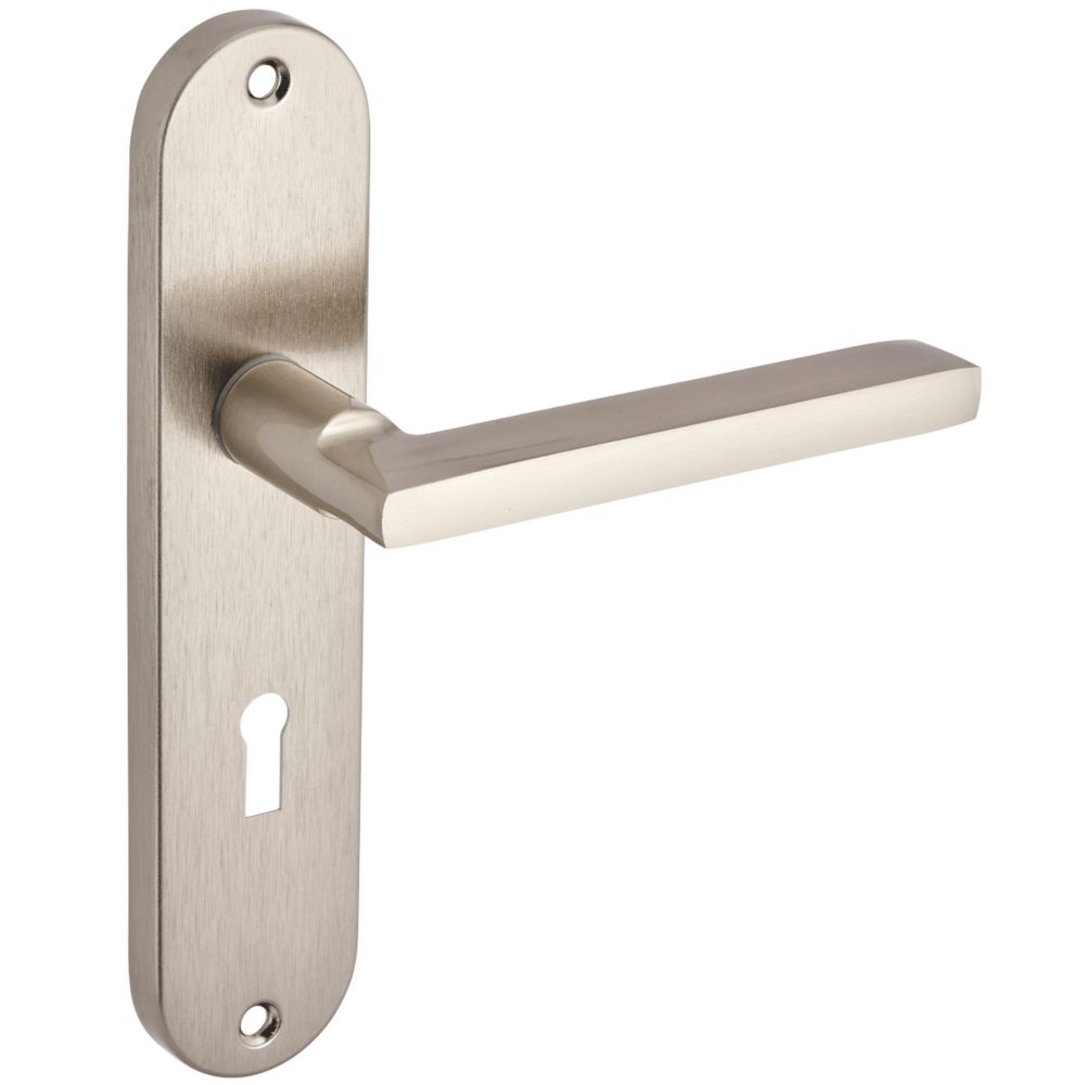 Image of Smith & Locke Murlough Fire Rated Lever Lock Door Handles Pair Brushed Nickel 