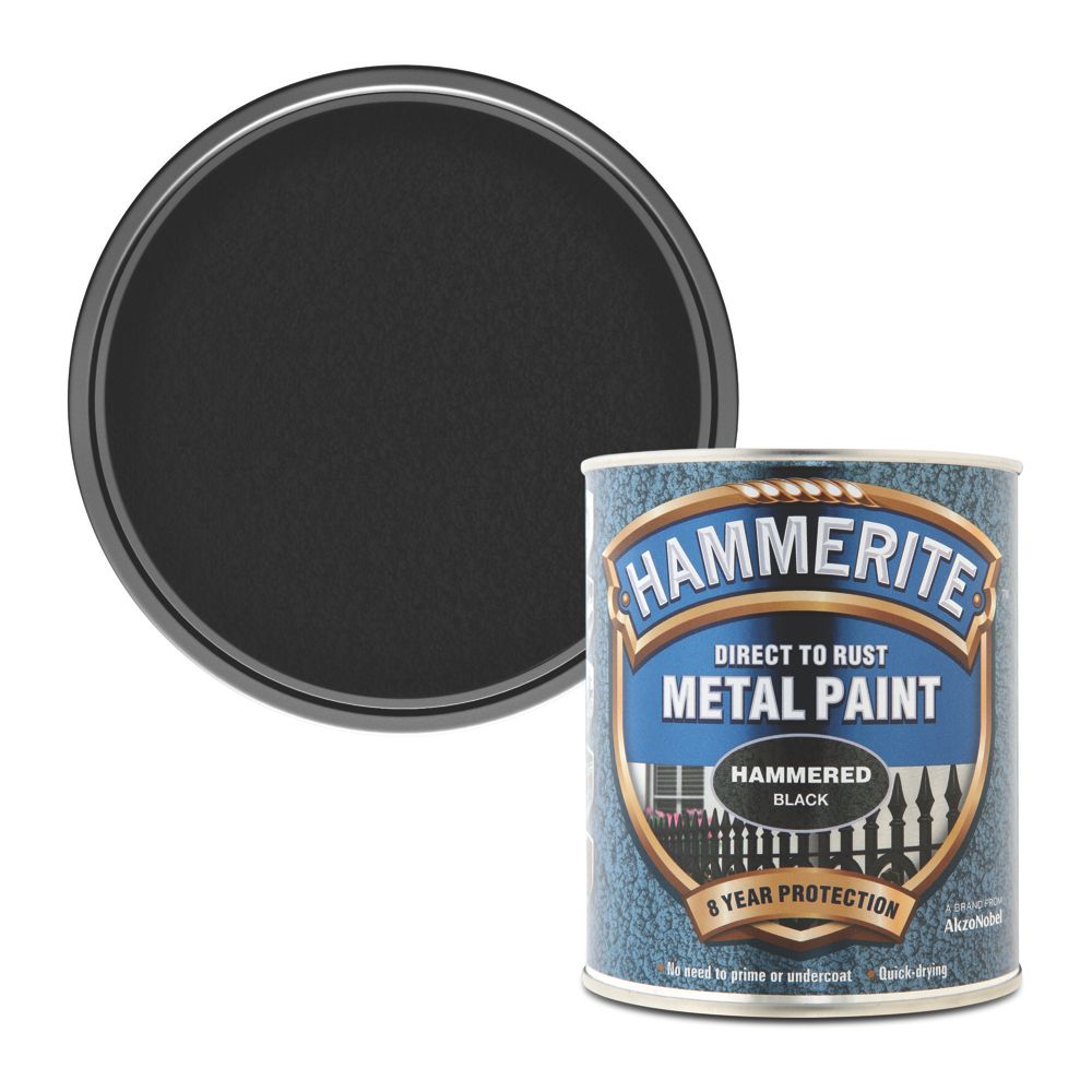 Image of Hammerite Hammered Metal Paint Black 750ml 