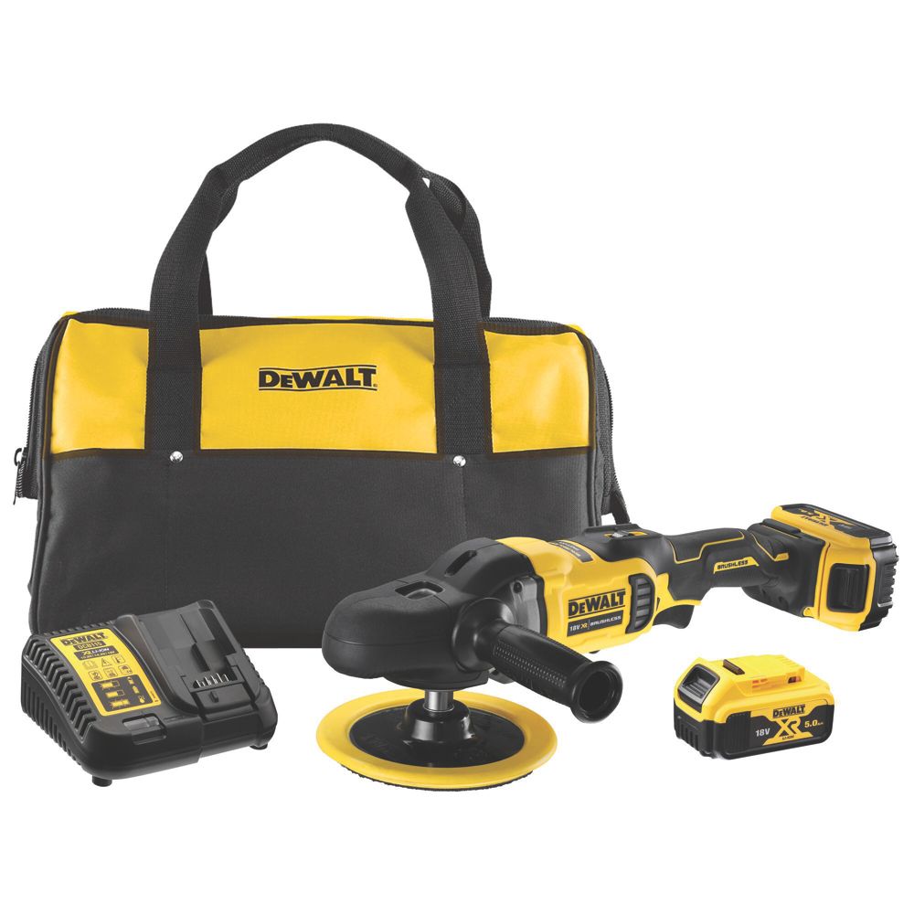 Image of DeWalt DCM849P2-GB 180mm 18V 2 x 5.0Ah Li-Ion XR Brushless Cordless Rotary Polisher 