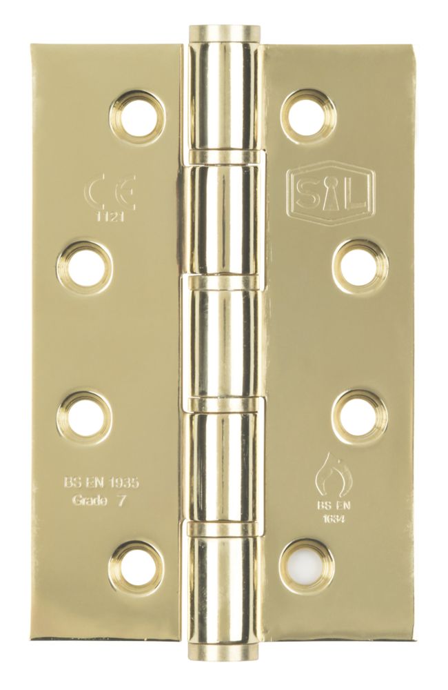 Image of Smith & Locke Electro Brass Grade 7 Fire Rated Washered Hinges 102mm x 67mm 2 Pack 