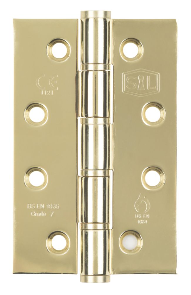 Image of Smith & Locke Electro Brass Grade 7 Fire Rated Washered Hinges 102mm x 67mm 2 Pack 