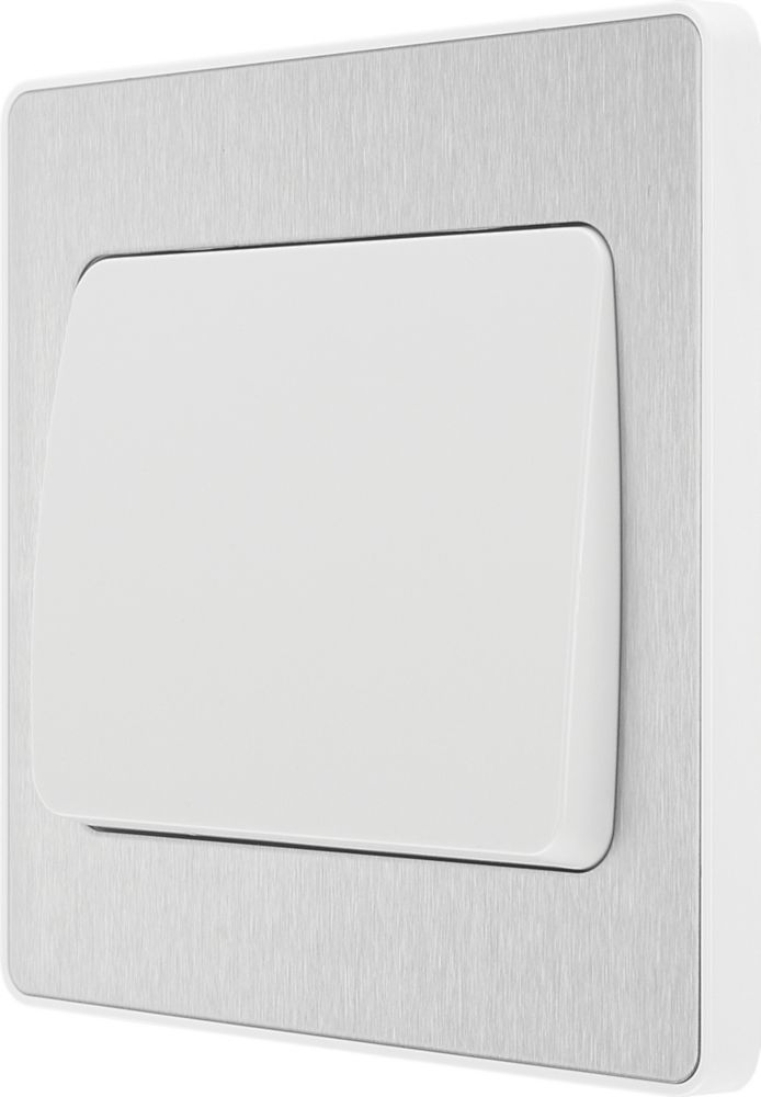 Image of British General Evolve 20 A 16AX 1-Gang 2-Way Wide Rocker Light Switch Brushed Steel with White Inserts 