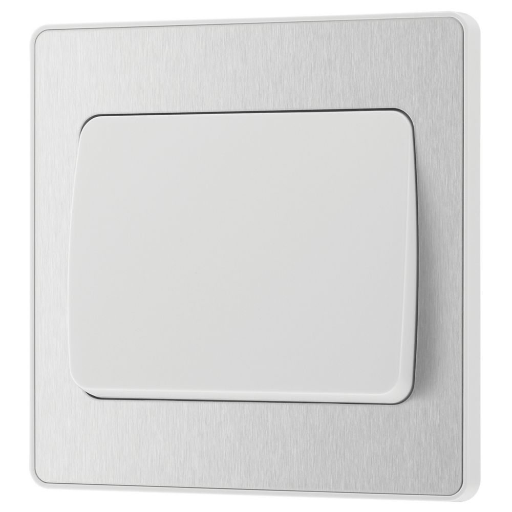 Image of British General Evolve 20 A 16AX 1-Gang 2-Way Wide Rocker Light Switch Brushed Steel with White Inserts 
