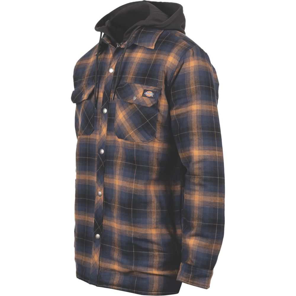 Image of Dickies Hood Flannel Shirt Fleece Navy/Brown XX Large 46" Chest 