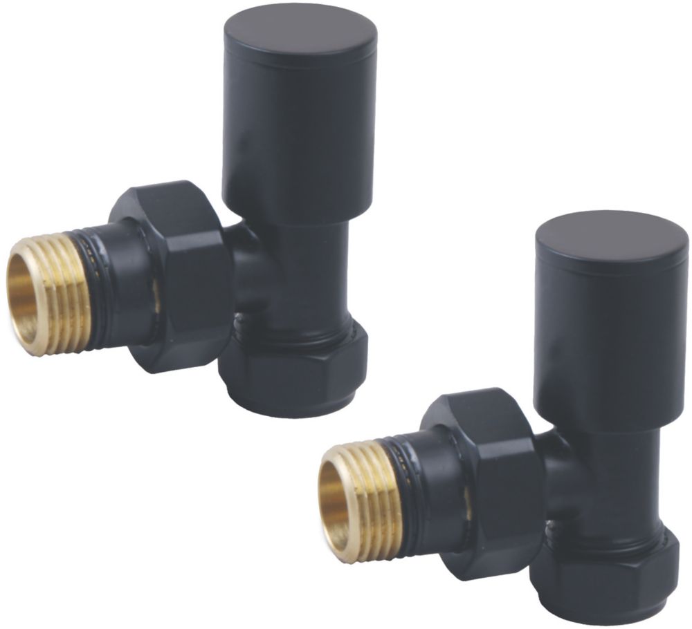 Image of Towelrads Black Angled Manual Radiator Valve 15mm x 1/2" 2 Pack 