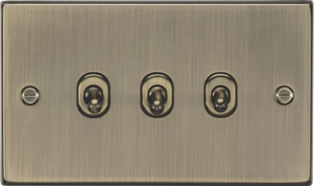 Image of Knightsbridge 10AX 3-Gang 2-Way Light Switch Antique Brass 