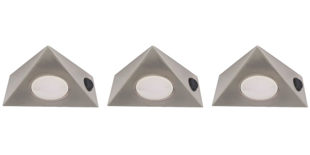 Image of LAP Triangular LED CCT Cabinet Downlight Satin Nickel 15W 3 x 400lm 3 Pack 