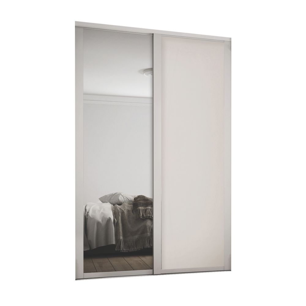 Image of Spacepro Shaker 2-Door Sliding Wardrobe Door Kit Cashmere Frame Cashmere / Mirror Panel 1449mm x 2260mm 