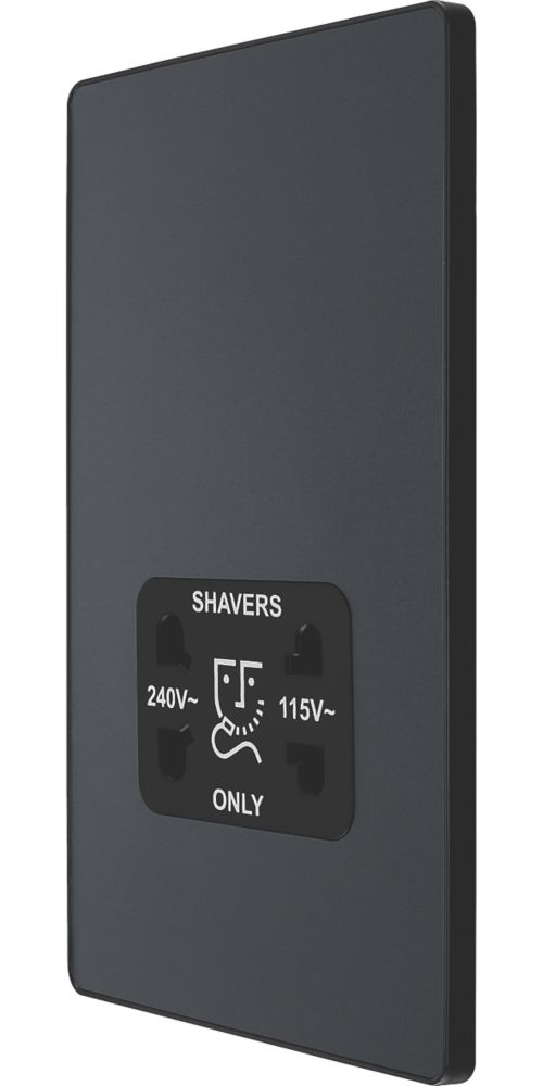 Image of British General Evolve 2-Gang Dual Voltage Shaver Socket 115/240V Grey with Black Inserts 