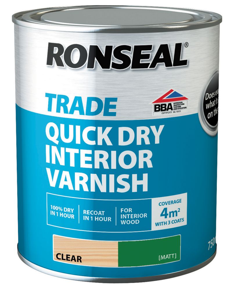 Image of Ronseal Trade Quick-Dry Interior Varnish Matt Clear 750ml 